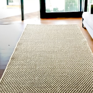 Ivory Gray Natural Wool Hand Woven Chunky Pebble Rug High Quality Rug Customized in any Size