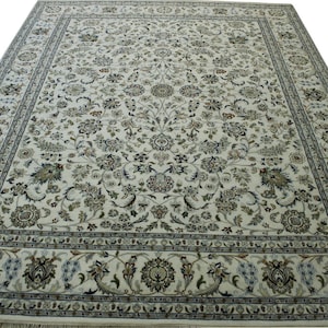 8X10 Rug - Nain Design Beige Wool Silk Rug for Living Room, Bedroom & Office Decor, Handcrafted Quality Home Textile