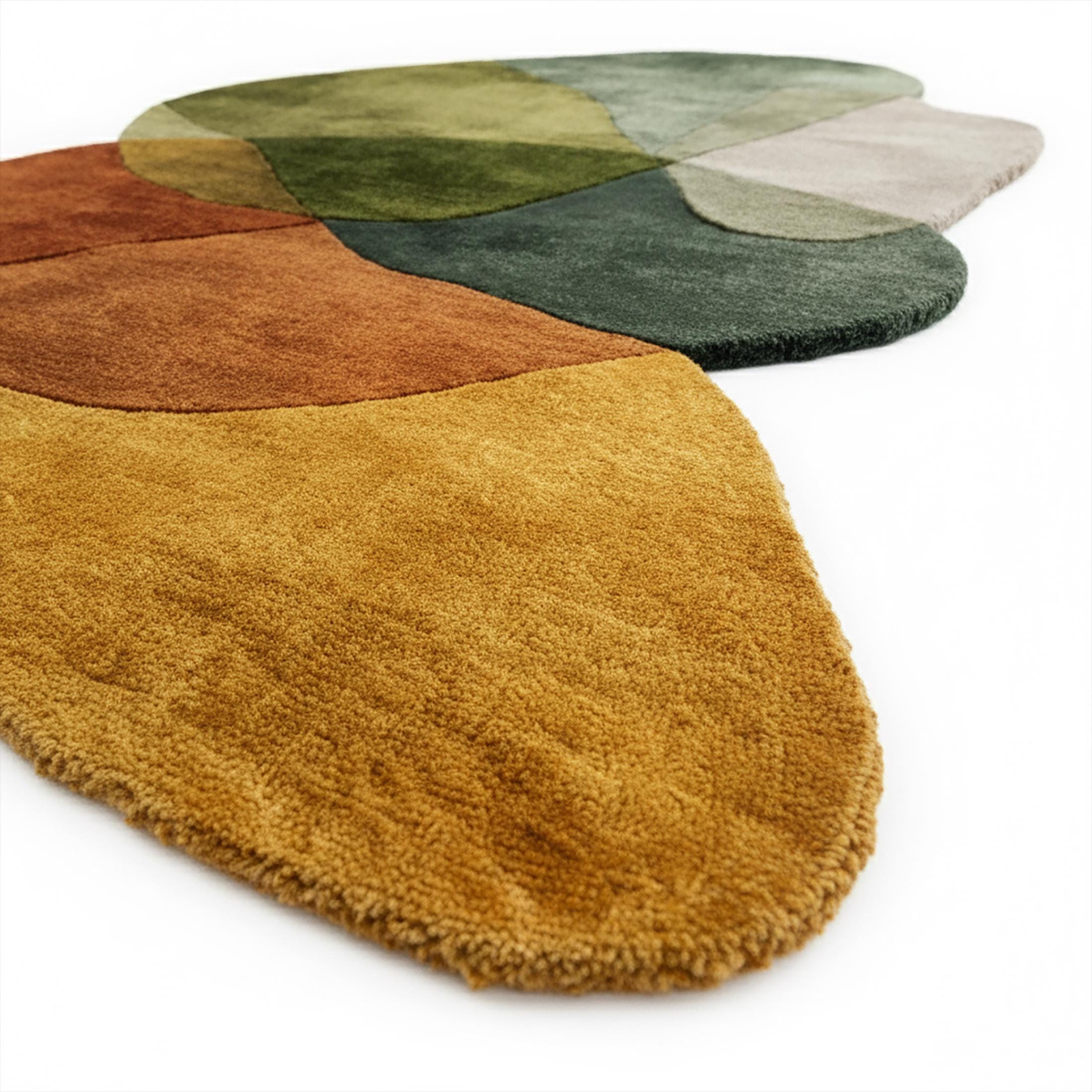 Irregular Shape Hand Tufted Wool Rug - Abstract Moss Green and Rust ...