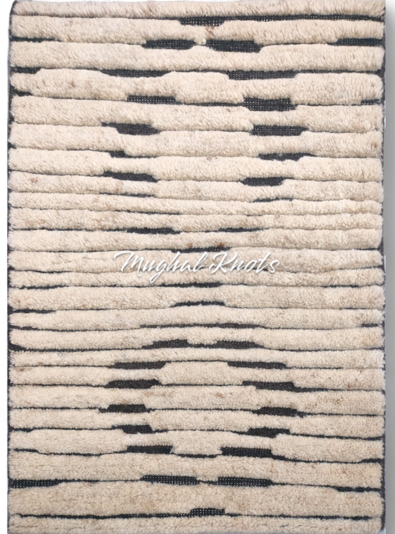 Berber Wool Beige Brown Natural Wool Modern Hand Knotted Rug Area Rug