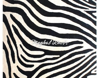 Tappeto in lana trapuntato a mano - Tappeto con motivo animalier zebrato, tappeto moderno in bianco e nero, decorazione safari su misura, tappeto di lusso per camera da letto di grandi dimensioni