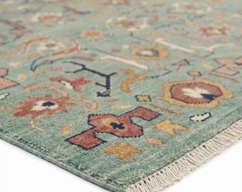 Dywan wełniany, ręcznie tkany w kolorze szałwii, tradycyjny perski dywan, dywan do salonu w stylu vintage z kwiatowym wzorem, wystrój wnętrz w stylu boho, 8x10