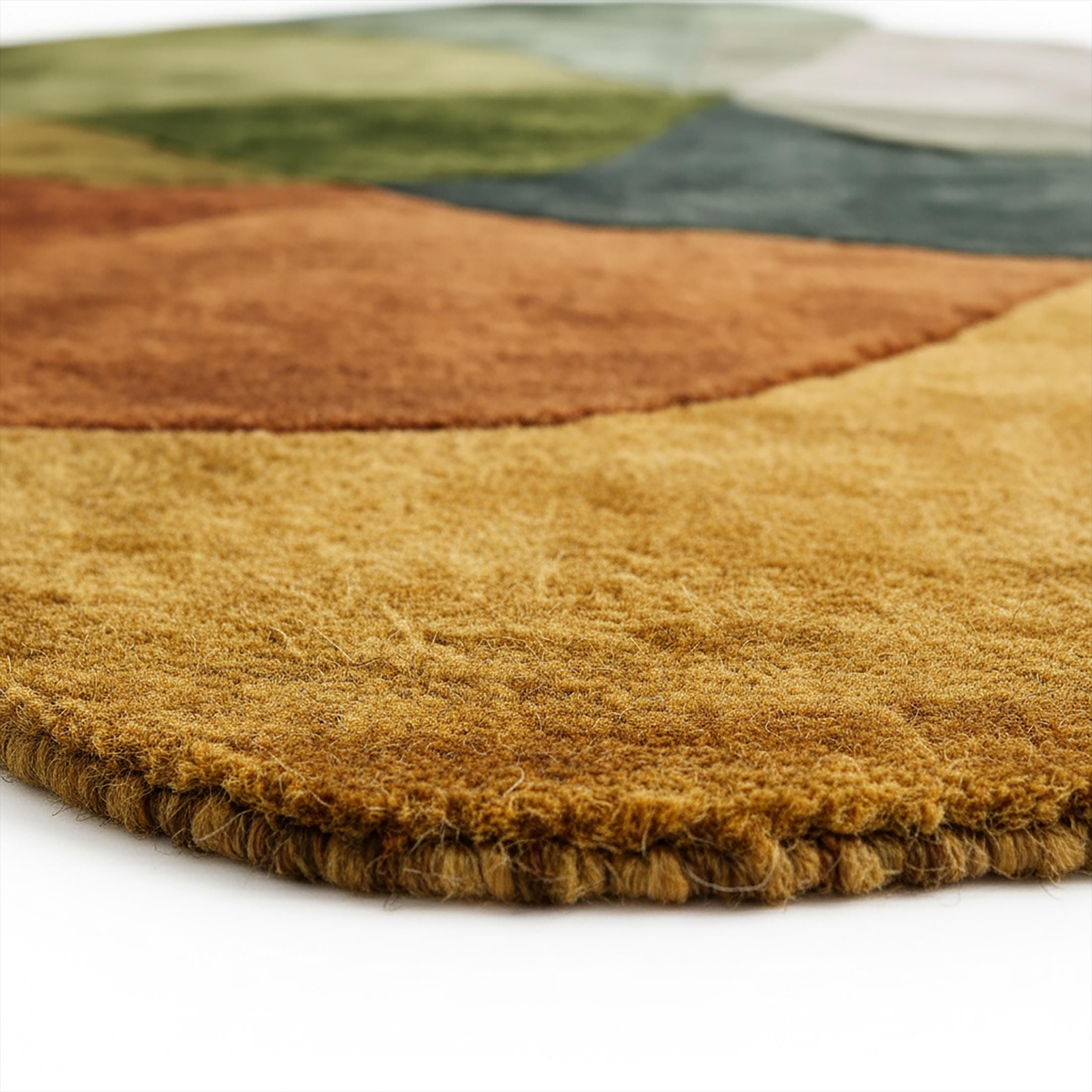 Irregular Shape Hand Tufted Wool Rug - Abstract Moss Green and Rust ...