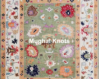 Handmade Mint Green Oushak Rug | 8x10 Turkish Area Rug | Eco-Friendly Vegetable Dye Wool Carpet for Living Room