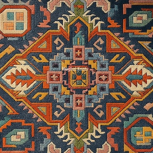 Handmade Blue Wool Area Rug 6x6 Irregular Shape – Soft Durable Accent Rug for Living Room & Bedroom Decor