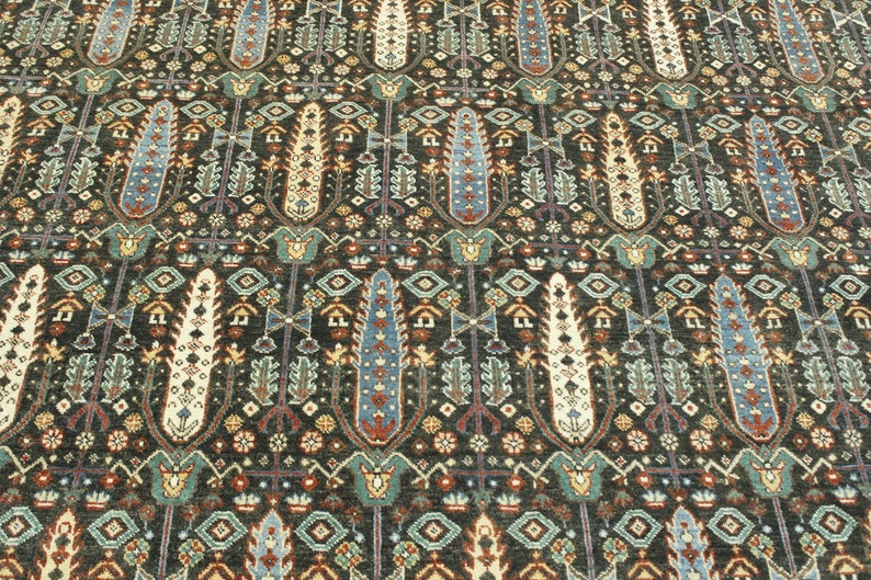 Charcoal Red Oriental Rug 9x12 Wool Rug for Living Room & Bedroom Decor