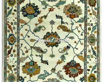 Hand Knotted Wool Oushak Rug 8x10 – Beige Bespoke Area Rug