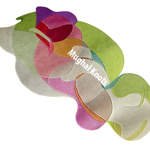 Handmade Wool Rug Irregular Shape Wavy Colorful Wool Area Rug Unique Soft Floor Decor