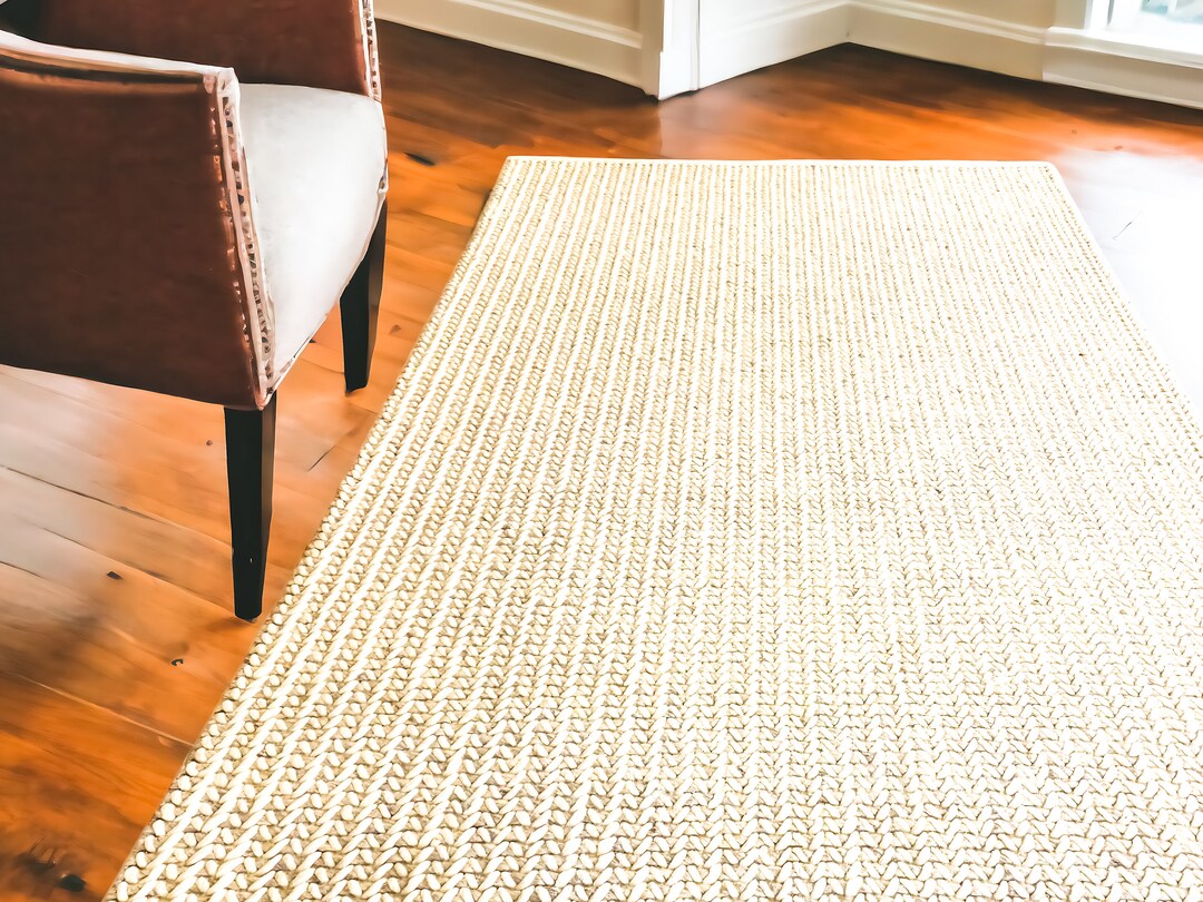 10X14 IVORY WOOL Braided Pattern Designer Rug, Hand Woven Wool Rug