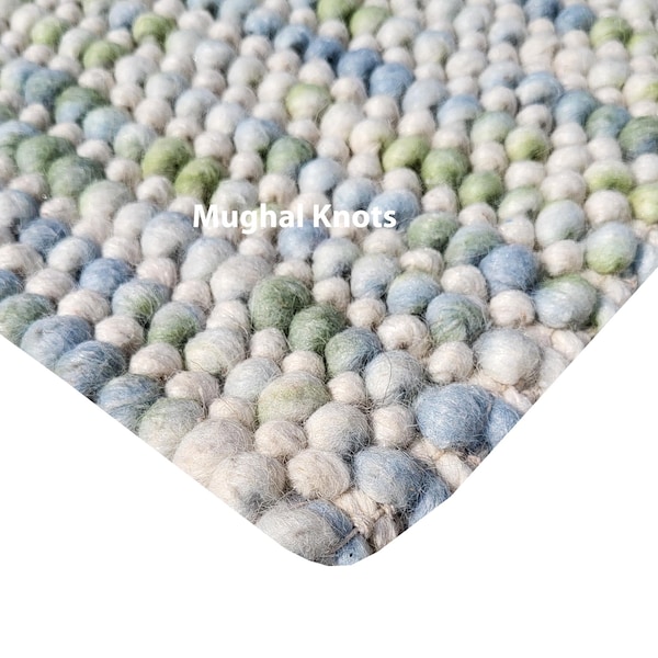 Hand Woven Chunky Wool Rug | Colorful Blue & Green, Custom Size