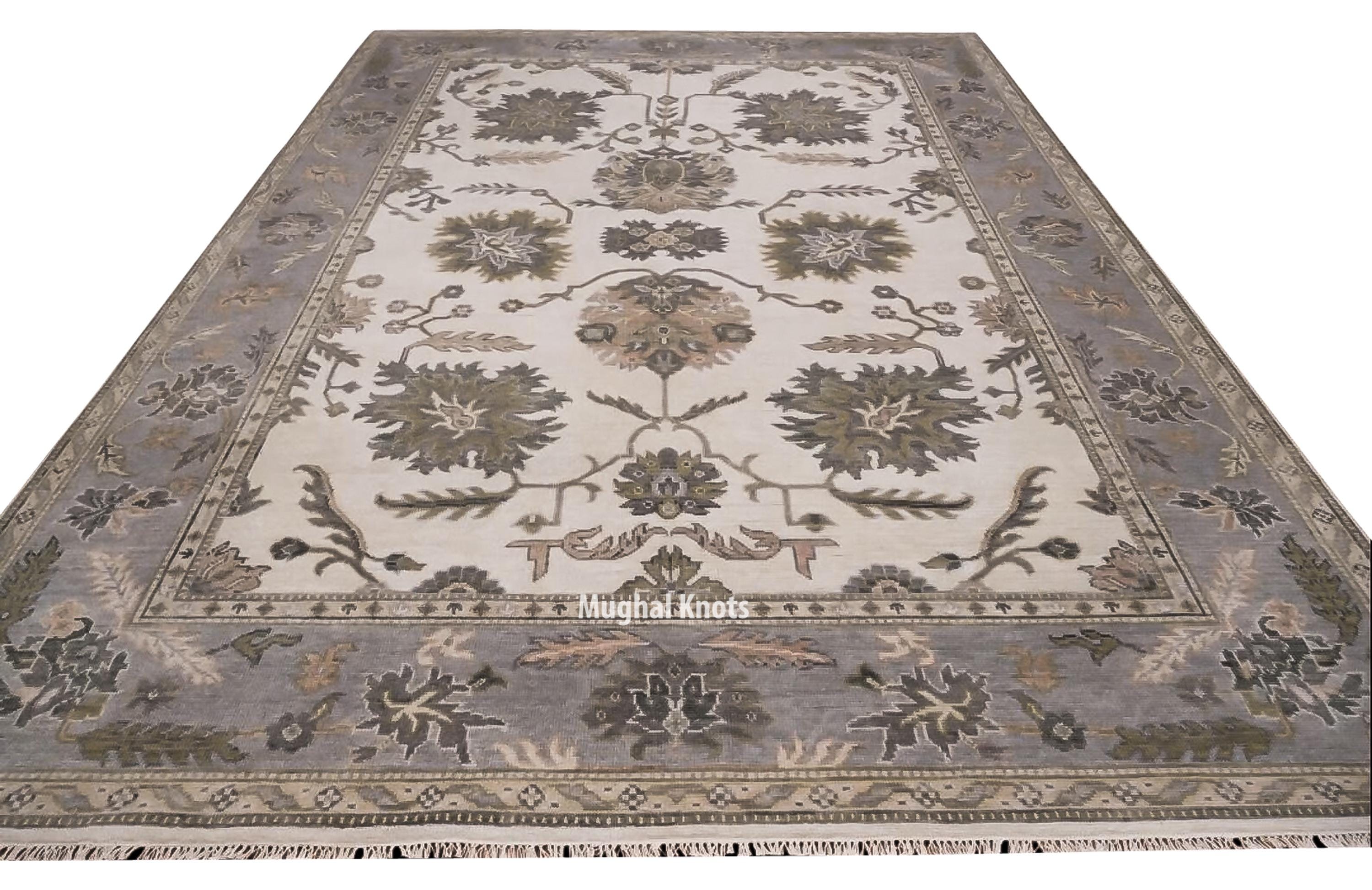 ハンドメイドウール ウシャックラグ 8x10 – アイボリーグレー トルコ