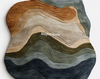 Alfombra abstracta de lana hecha a mano, decoración de suelo moderna e irregular