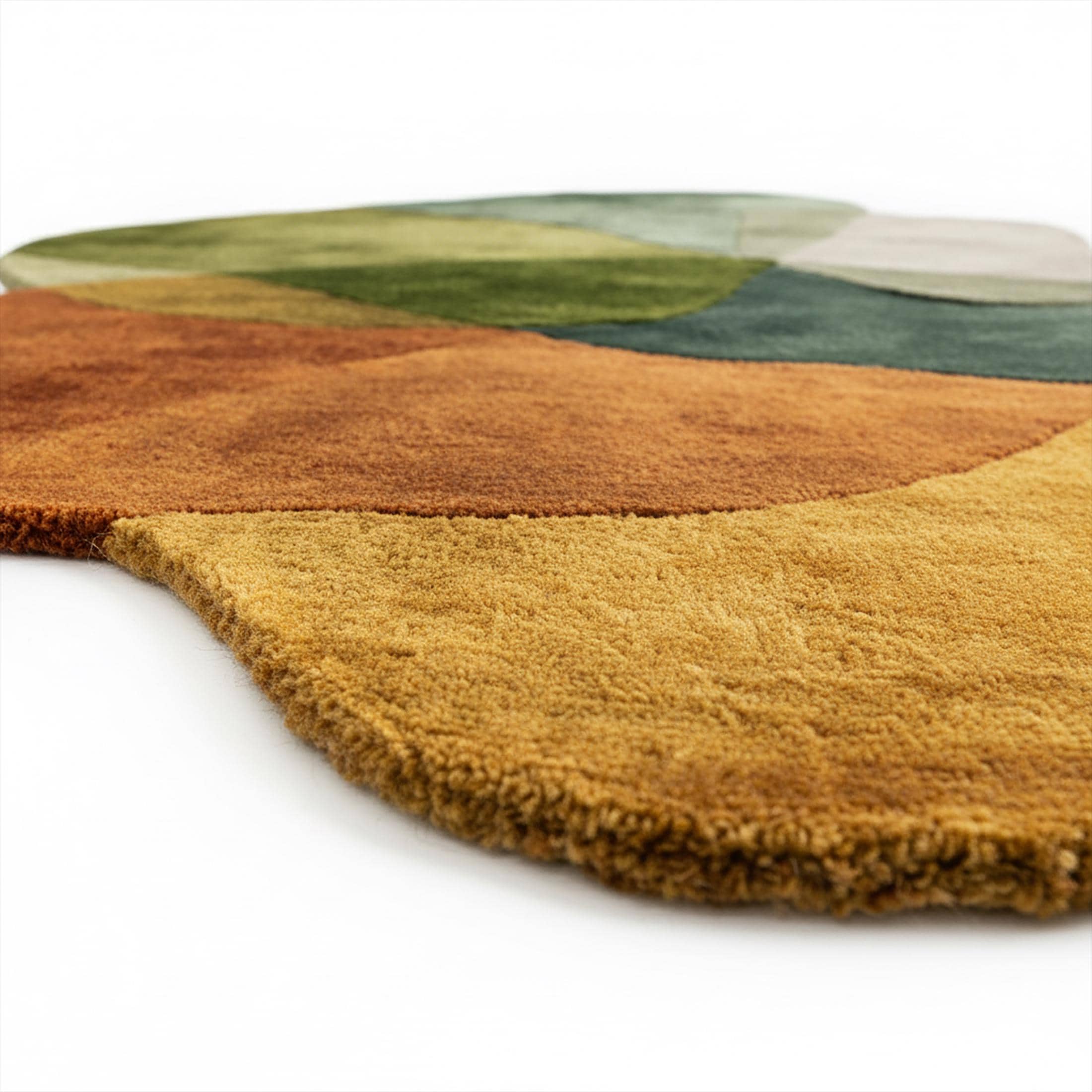 Irregular Shape Hand Tufted Wool Rug - Abstract Moss Green and Rust ...