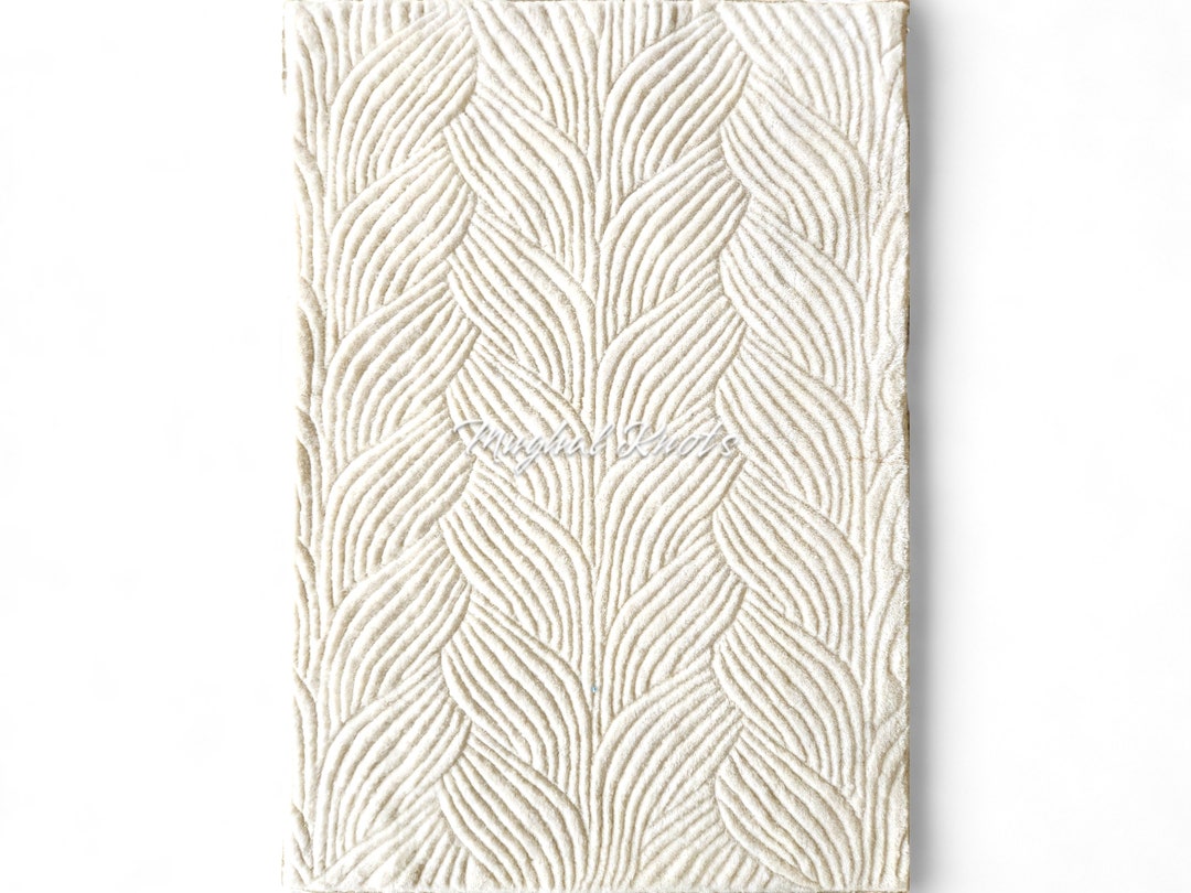 Detailed Rug 3D Textured Hand Tufted Wool Rug - Cream off White High Low Pile Rug ...