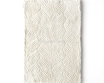 3D Textured Hand Tufted Wool Rug - Cream Off White High Low Pile Rug, Modern Abstract Waves Area Rug, Custom Size Minimalist Rug for Bedroom