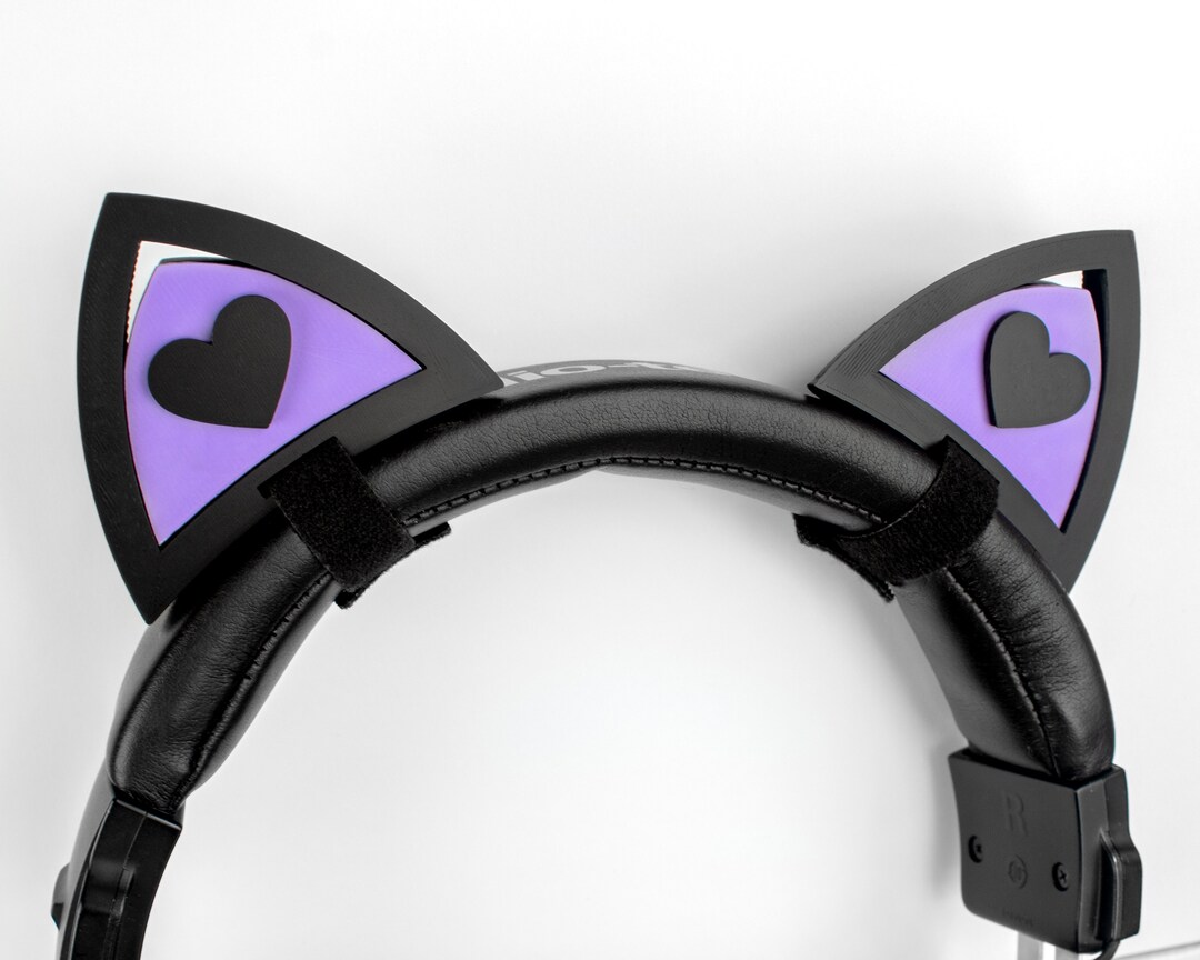 Cat Heart Ears for Headset Headphones black and Purple Etsy