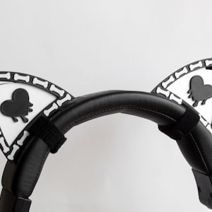 Orejas de gato de esqueleto, accesorio para auriculares, accesorio para juegos, gatito, Halloween, anime, cosplay, sangre, corazón, gótico, hueso, negro, blanco