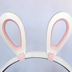 Kawaii Bunny Ears Accessory for Headset Headphones , Gaming Attachment Cat Gamer Girl Headpiece Twitch Cute Rabbit Anime Cosplay WHITE PINK