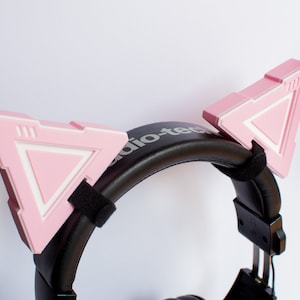 Mecha Cat Ears Accessory for Headset Headphones Cyber Robot Kitty Gundam Cyberpunk Gaming Attachment Fox Headpiece Kawaii Anime Cosplay PINK
