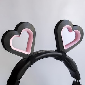 Big Heart Ears for Headset Headphones (Black and Pink)