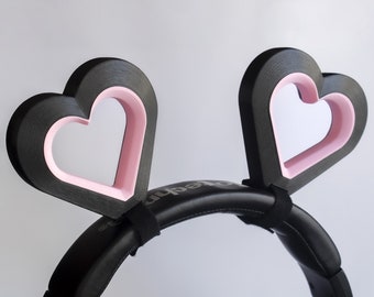 Big Heart Ears for Headset Headphones (Black and Pink)