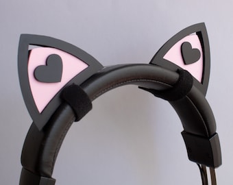 Cat Heart Ears voor headset-koptelefoon (zwart en roze)