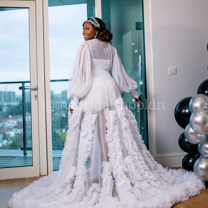Long Mesh Robe with Ruffles