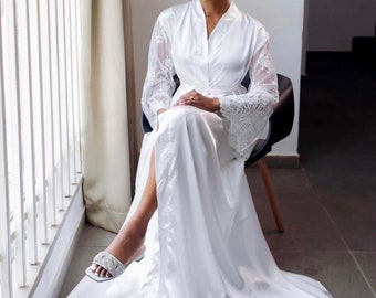 Silk Bridal Robe White Wedding Bridal robe Wedding Silk Robe Lace Robe wedding