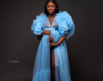 Tulle Maternity Robe, Long Train Pregnancy Photoshoot Dress
