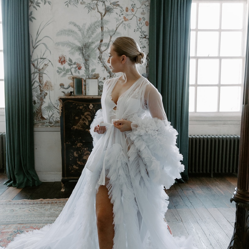 Tulle Ruffle Robe Bridal Robe Sheer Ruffle - Etsy