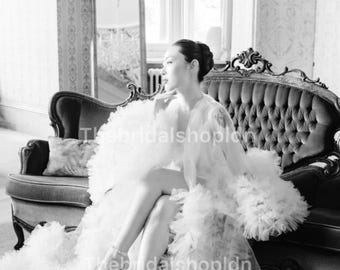 White Tulle Bridal Ruffle Robe SET with inner wear