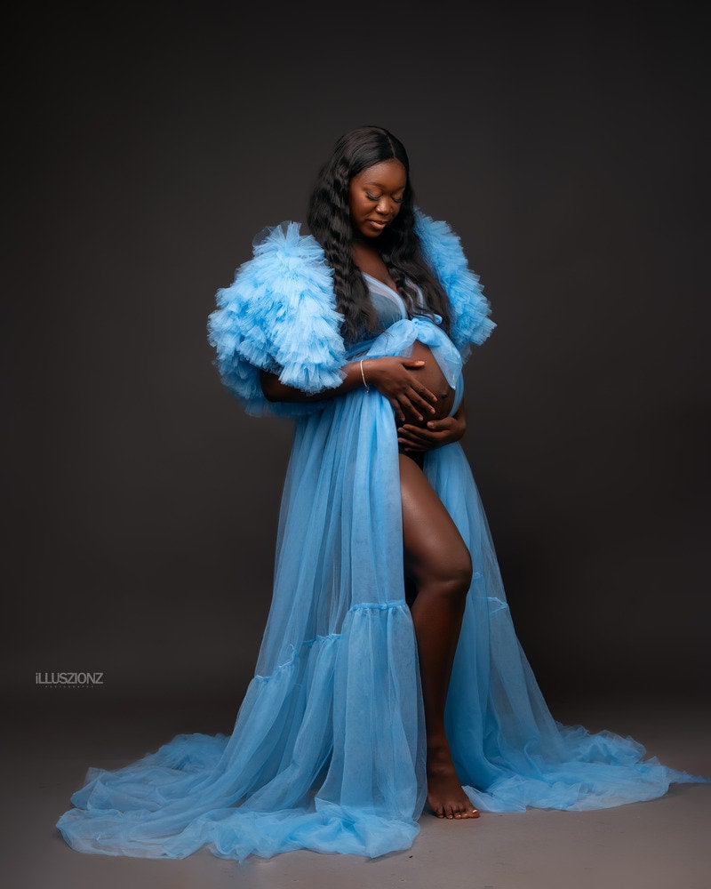 Sheer Maternity Robe For Photo Shoot Tulle Pregnancy photoshoot