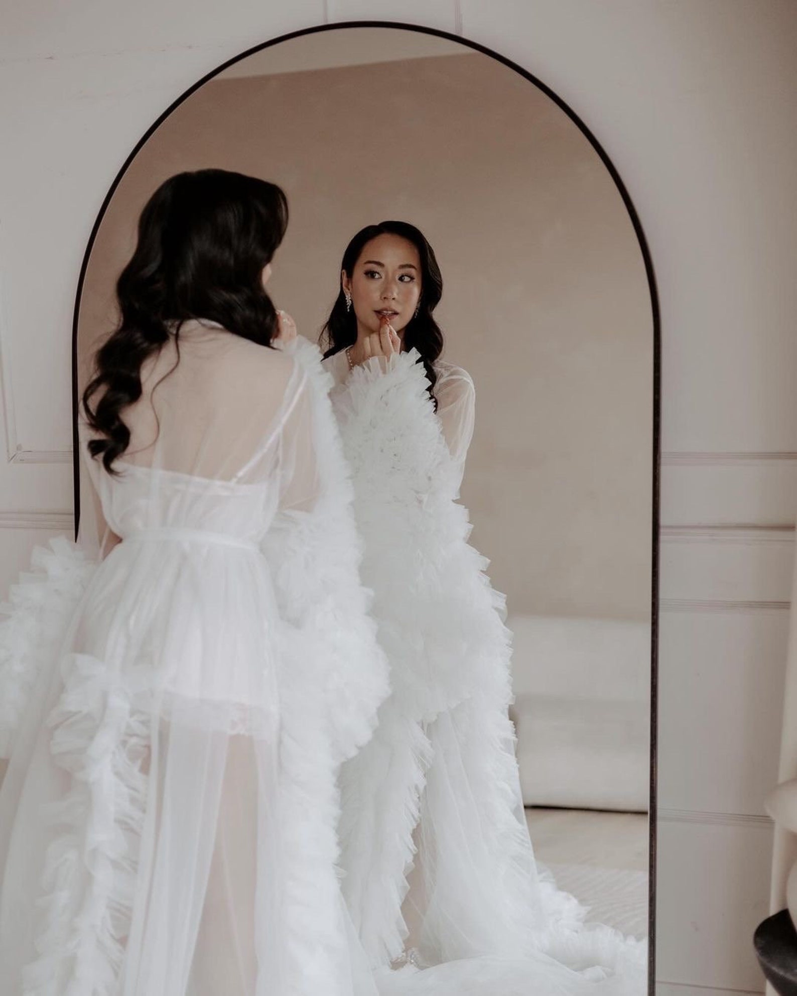 White Tulle Bridal Ruffle Robe SET With Inner Wear - Etsy