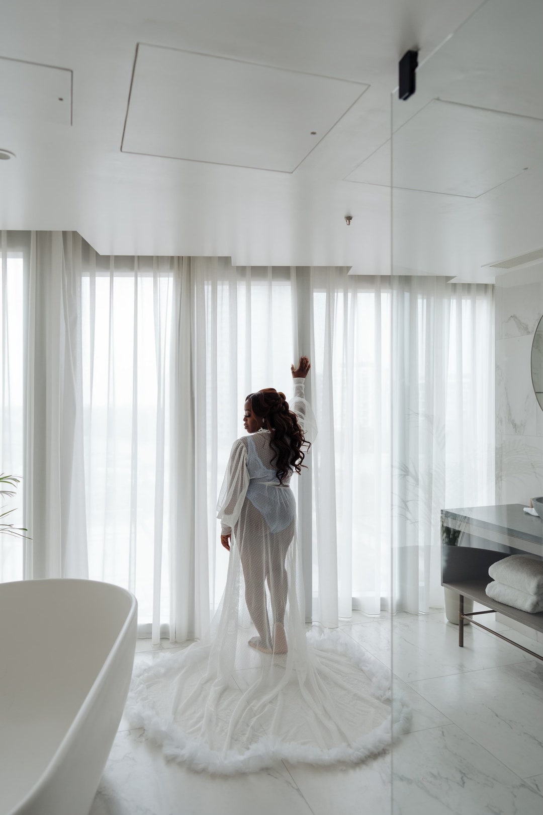 White Tulle Bridal Robe With Ruffle Details - Etsy