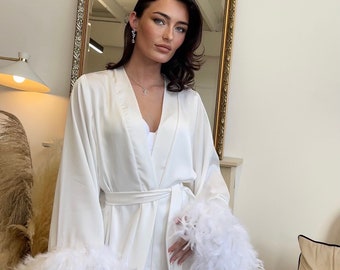 Silk Bridal Robe White Wedding Bridal robe Wedding Silk Robe Lace Robe wedding