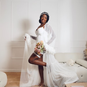 White bridal robe long bridal robe set wedding robe For brides Bridal robe for bride bridal robe tulle bridal robe white tulle robe