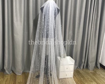3M Pearl wedding veil with comb, pearl bridal veil, ace bridal veil, long wedding veil, long bridal veil, cathedral veil