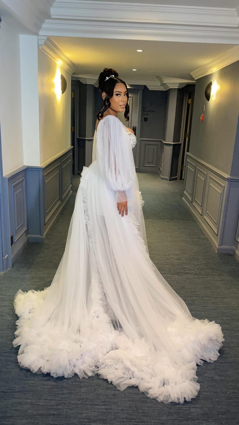 Luxury Detailed Tulle Robe for Brides - Etsy