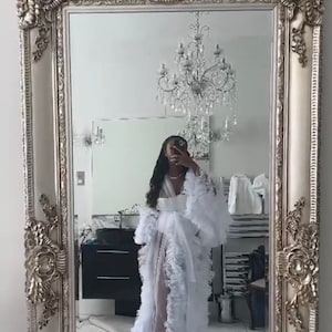 Luxury Jade Ruffle Tulle robe, bridal robe uk, wedding bridal robe,  long bridal robe, bridal robe set, bridal robe pearl, tulle robe