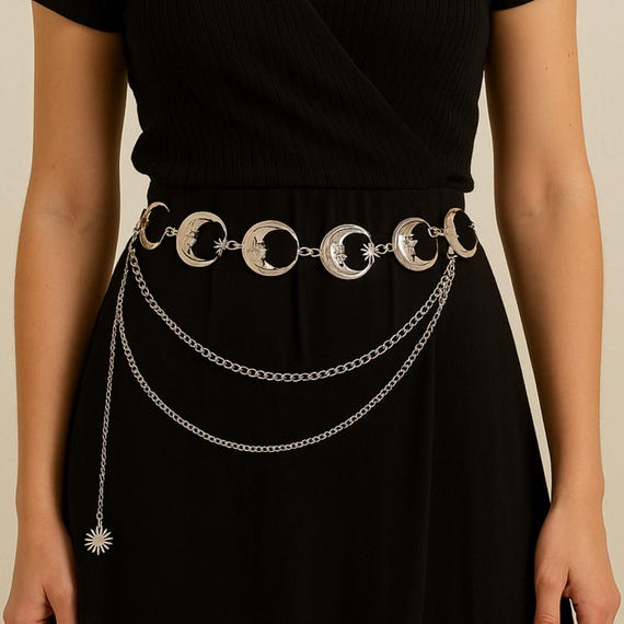 Celestial Moon Chain Belt | Silver Boho Waist Jewelry - Etsy display picture 3