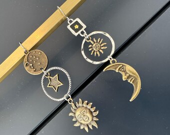 Celestial Sun & Moon Earrings: Vintage Boho Pentagram Statement Jewelry