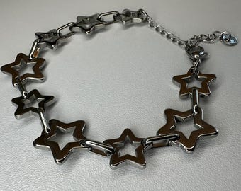 Silver Star Chain Bracelet: Adjustable Celestial Y2K Bangle