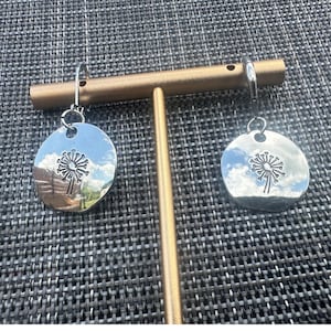 Dandelion Drop Earrings, Handmade Silver Disc Earrings, Nature Inspired Jewelry, Minimalist Boho Earrings, Gift for Her, Botanical Gift Idea