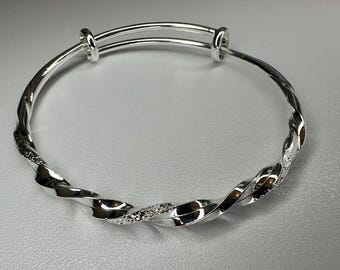 Twisted Open Cuff Bracelet – Silver-Tone Adjustable Minimalist Bracelet for Everyday Wear