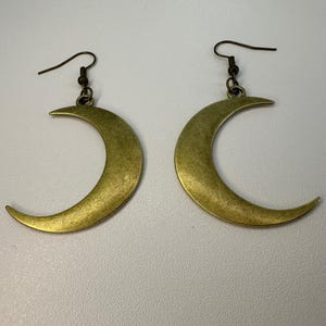 Lunar Crescent Drop Earrings – Silver or Bronze Moon Charm Jewelry, Celestial Boho Accessories