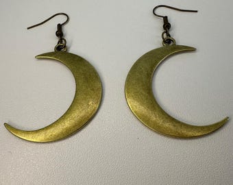 Lunar Crescent Drop Earrings – Silver or Bronze Moon Charm Jewelry, Celestial Boho Accessories