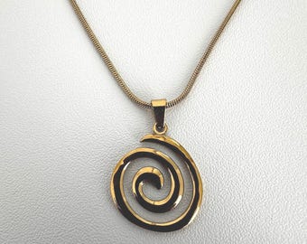 Gold Tone Swirl Necklace, Everyday Jewelry, Minimalist Spiral Charm Necklace, Contemporary Gold Pendant Necklace, Gift for Her