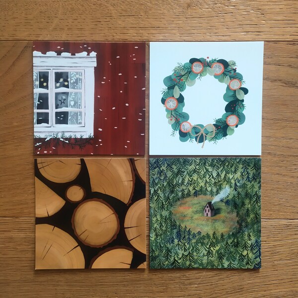 Lot de 4 cartes postales originales de Noel