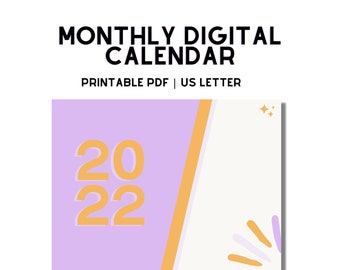 Digital Calendar.pdf Monthly Digital Calendar - PDF Printable - Etsy