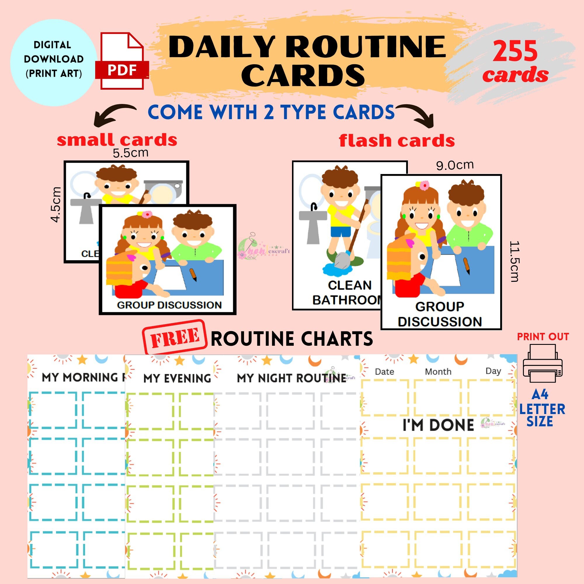 255 Daily Routine Cards Pdf, Printable Daily Routine Card, Daily ...